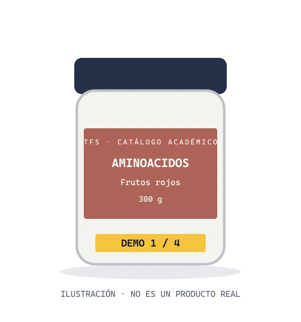 Ilustración de demostración de BCAA sabor frutos rojos; no es una fotografía de un producto real.