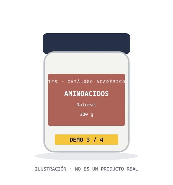 Ilustración de demostración de Glutamina natural; no es una fotografía de un producto real.