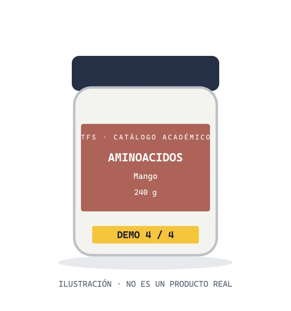 Ilustración de demostración de BCAA sabor mango; no es una fotografía de un producto real.