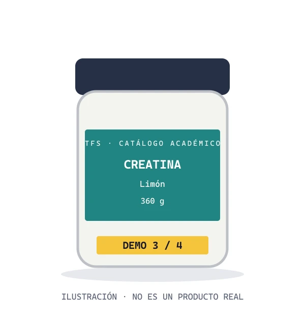 Ilustración de demostración de Creatina sabor limón; no es una fotografía de un producto real.