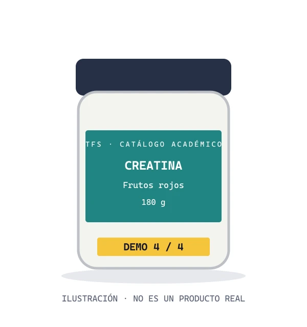 Ilustración de demostración de Creatina sabor frutos rojos; no es una fotografía de un producto real.