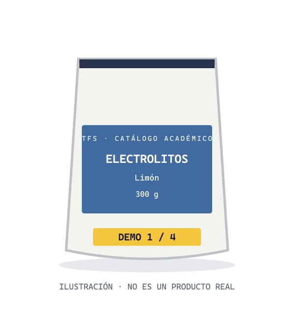Ilustración de demostración de Electrolitos sabor limón; no es una fotografía de un producto real.