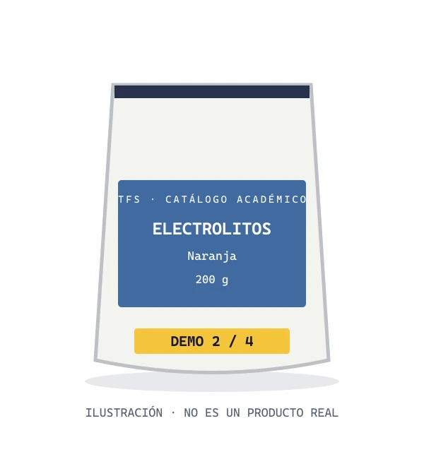 Ilustración de demostración de Electrolitos sabor naranja; no es una fotografía de un producto real.