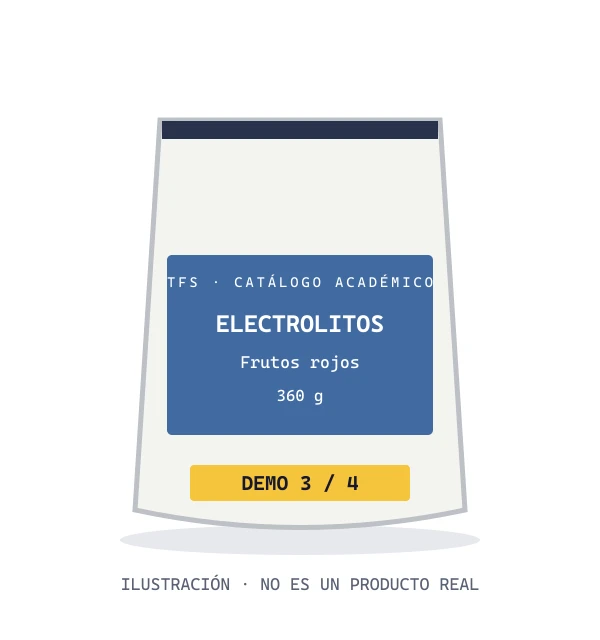 Ilustración de demostración de Electrolitos sabor frutos rojos; no es una fotografía de un producto real.