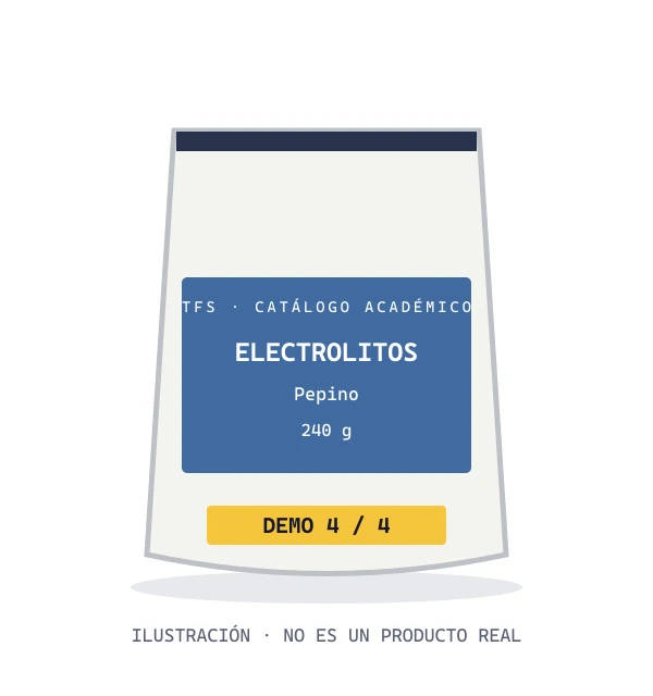 Ilustración de demostración de Electrolitos sabor pepino; no es una fotografía de un producto real.