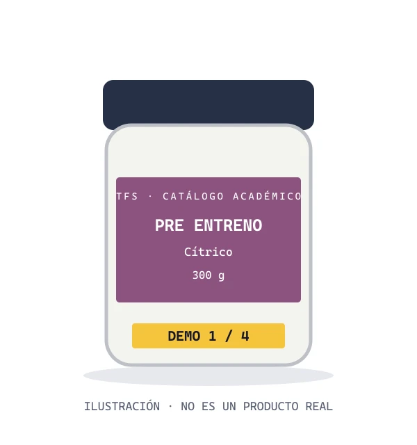 Ilustración de demostración de Pre-entreno sabor cítrico; no es una fotografía de un producto real.